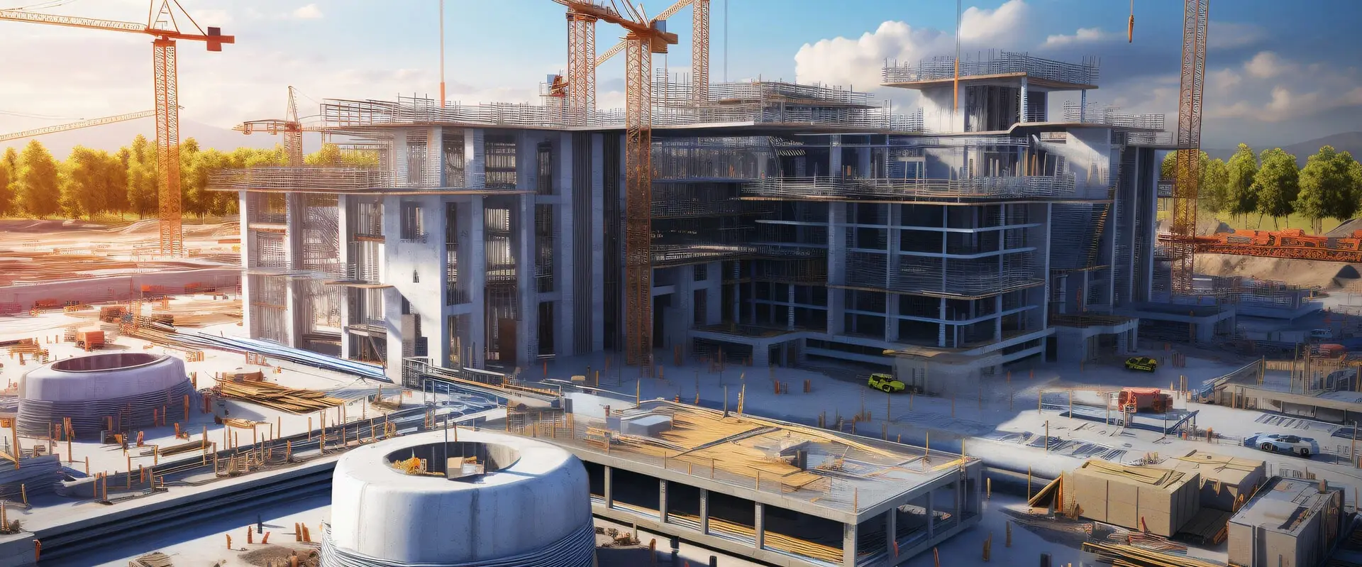 Steel structures on a construction site